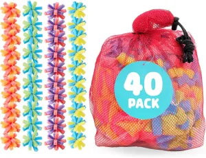 Chuckle & Roar - Reusable Sponge Balls - Eco-Friendly Water Balloon Alternative - Less Mess Family Outdoor Fun - Perfect for Preschool and Up! - Multicolor 40 Pack with Storage Bag