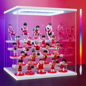 Clear Acrylic Display Case for Action Figure- Funko Pop Dustproof Showcase with Colorful Lighting, Multiple Layers for Collectibles(5 Tier-W*D*H-12.6"x11.4"x13.3"inches)