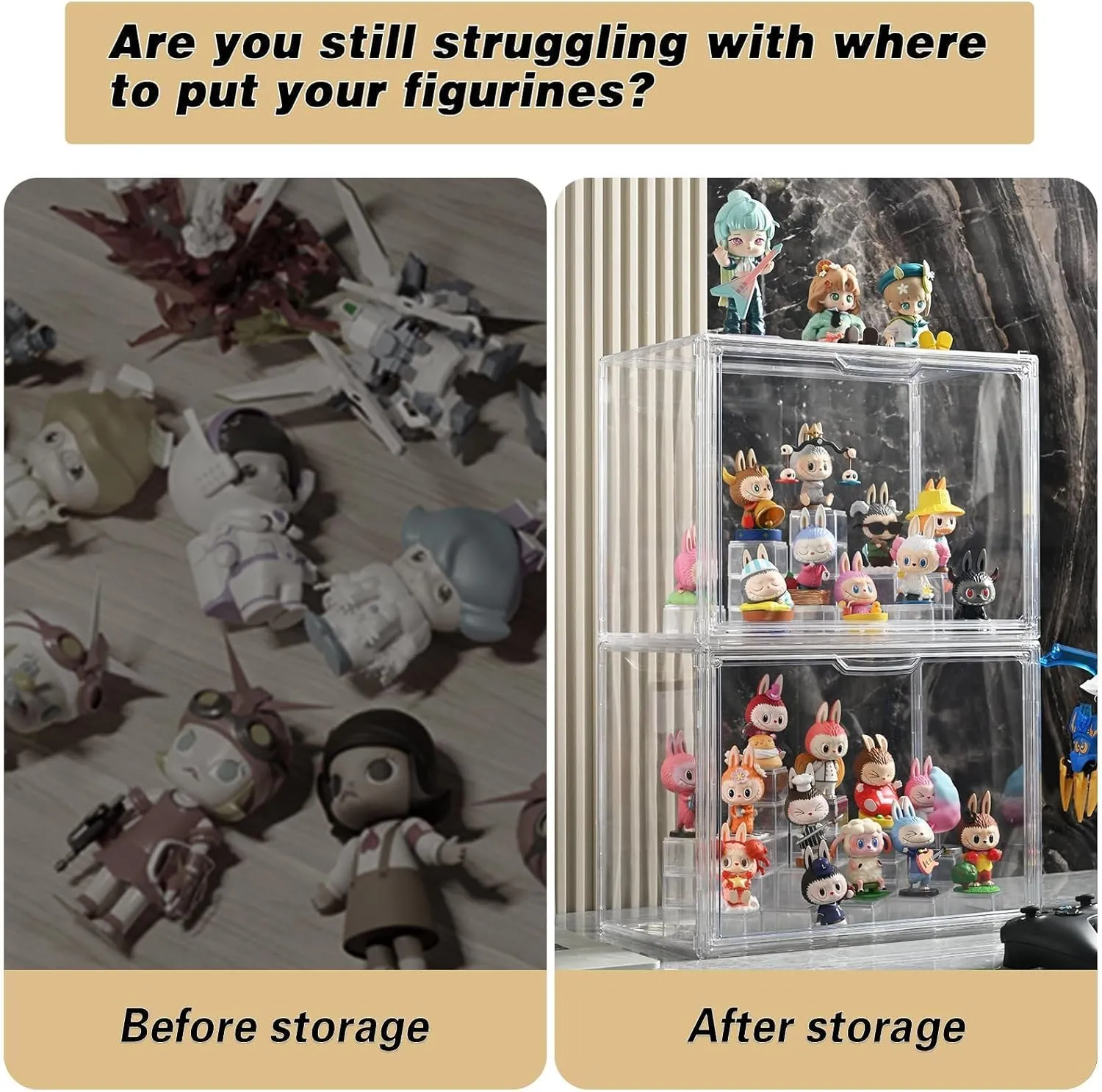 Clear Display Case for Collectibles & Toys, Protection Organizer Magnetic Door Storage Box, Perfect for Protecting & Showcasing Your Favorite Collectibles, Stackable Showcase for POP MART Figures