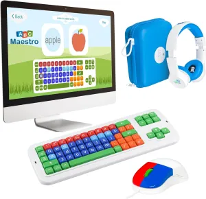 Clevy ABC Maestro Pro Bundle - Home Schooling Package - Lowercase Colorful Kids Keyboard, Clevy Kids Mouse, Headphones and ABC Maestro Pro - Multilingual Tutor Software (Pro Edition)