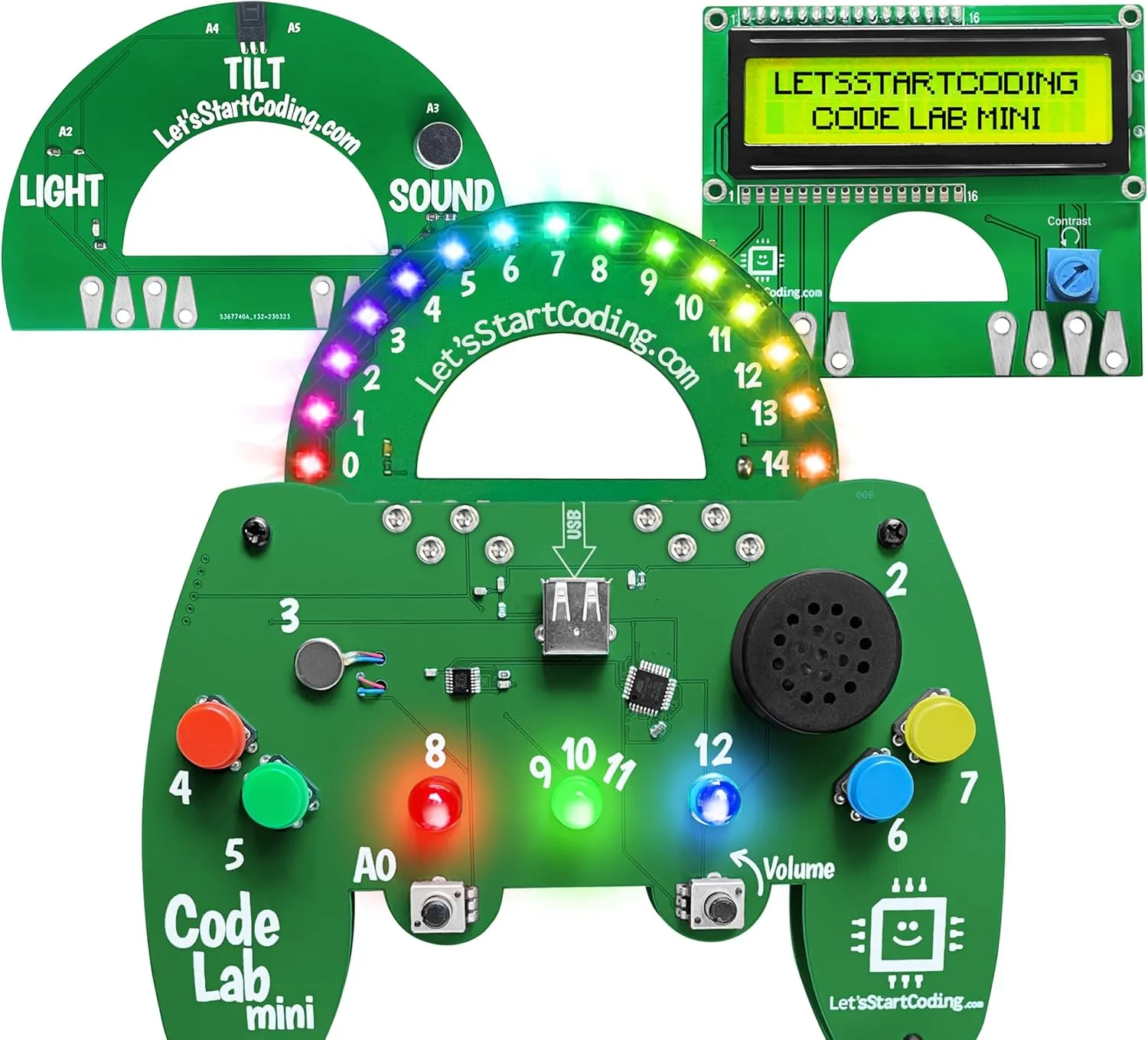 Code Lab Mini Add-On: 15 Pixel Programmable LED Rainbow. C   Coding for Kids 8-12  and Teens. Boys and Girls Learn STEM with Bright and Colorful Projects. Requires Code Lab Mini Board