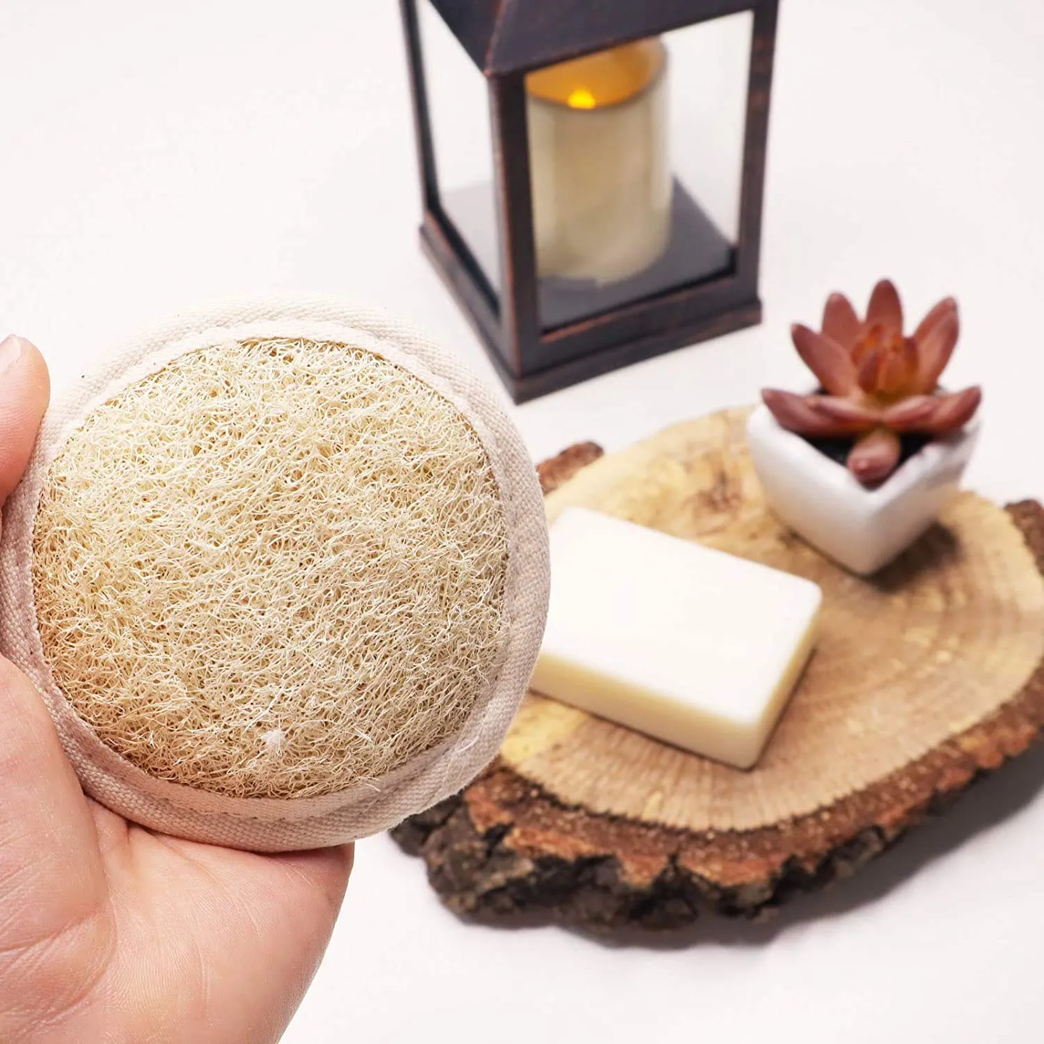Coimoon Set (Made in Europe)- Exfoliating Organic Loofah Face Pads and Shower Sponge with Natural Pumice Stone, Loofa, Puff Sponge Scrubber Body for Men and Women (5 Piece Set, Natural)