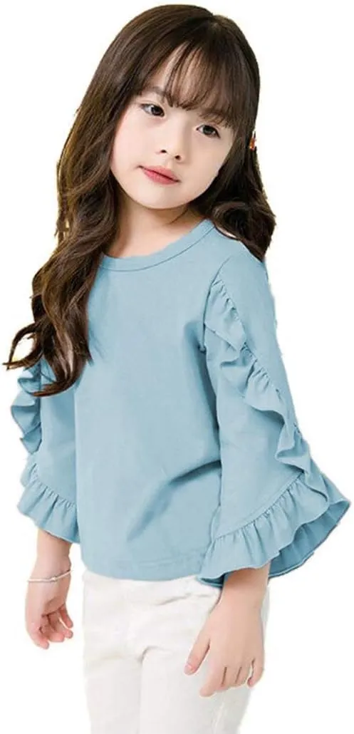 Colorful Childhood Little Girls Ruffle Bat T Shirt Autumn Princess Girl Blouses Spring Tops