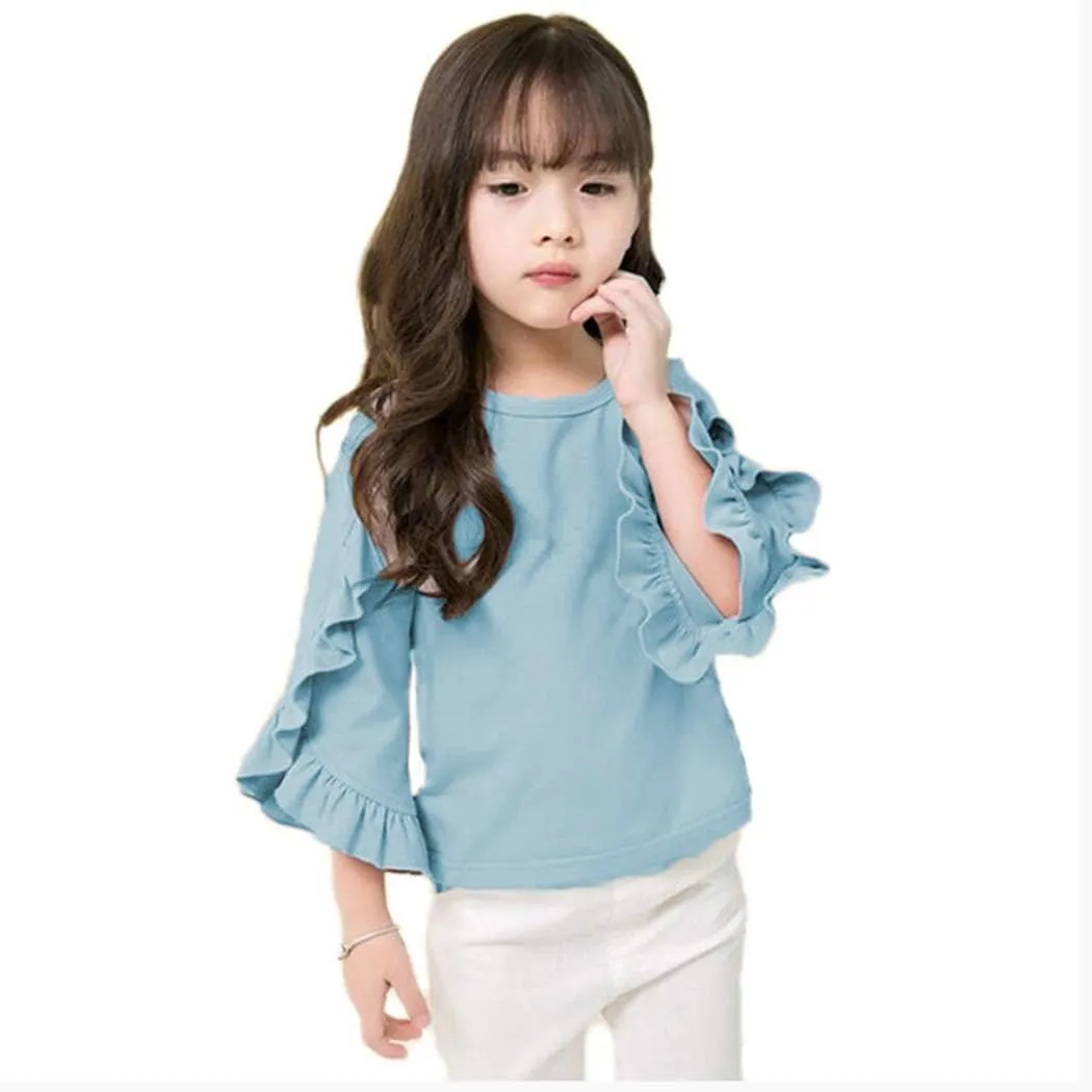 Colorful Childhood Little Girls Ruffle Bat T Shirt Autumn Princess Girl Blouses Spring Tops