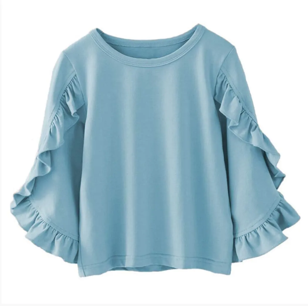 Colorful Childhood Little Girls Ruffle Bat T Shirt Autumn Princess Girl Blouses Spring Tops