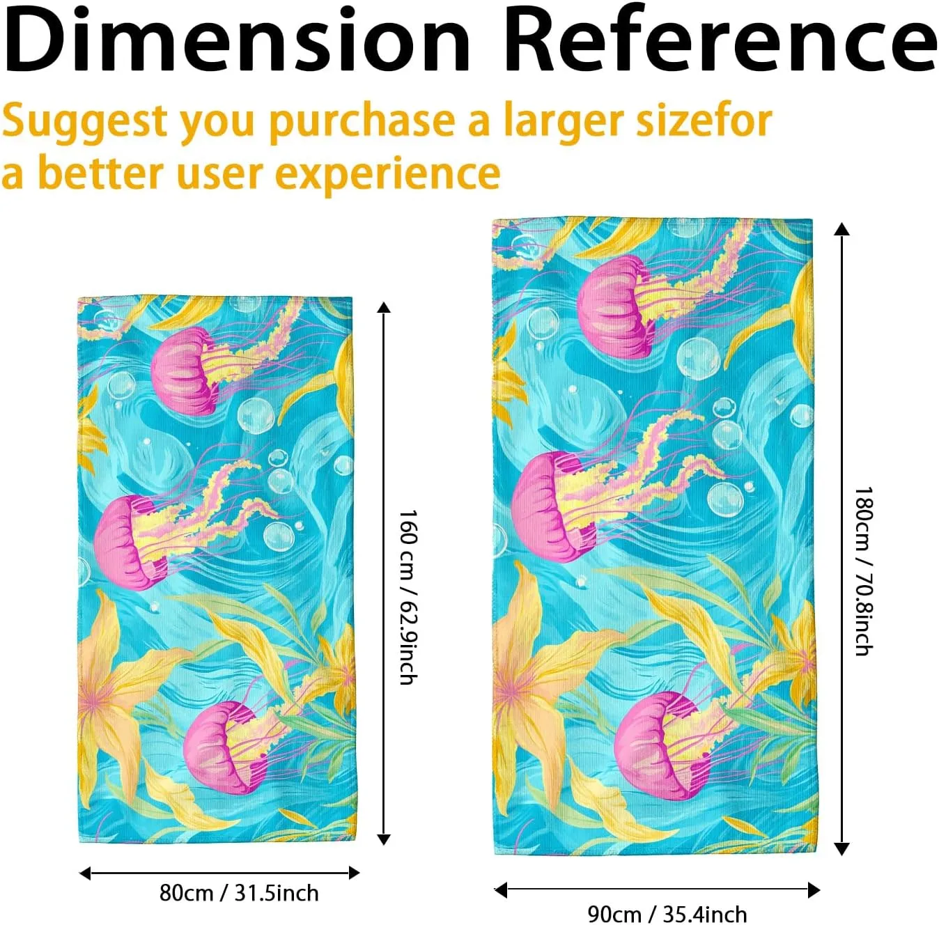 Colorful Jellyfish Microfiber Beach Towel Aquatic Design Quick Dry Absorbent Sand Free Oversized Lightweight Beach Blanket, Vacation Picnic Essentials 70x35 Inch