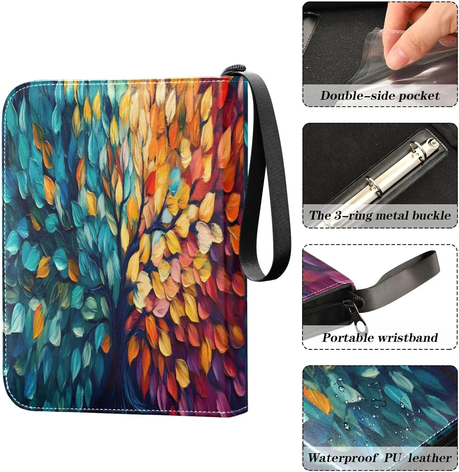 Colorful Leaves Tree Card Binder Holder 4-Pocket Card Collectors Album Fits 400 Cards for Baseball Card, Football Card
