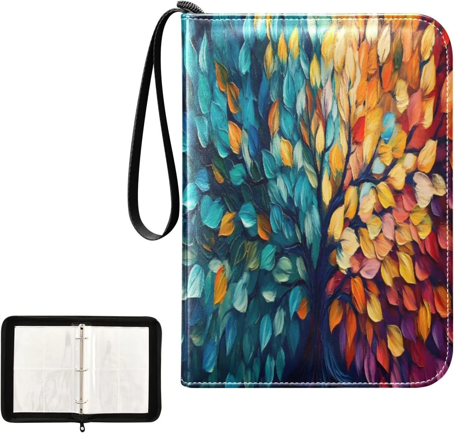 Colorful Leaves Tree Card Binder Holder 4-Pocket Card Collectors Album Fits 400 Cards for Baseball Card, Football Card
