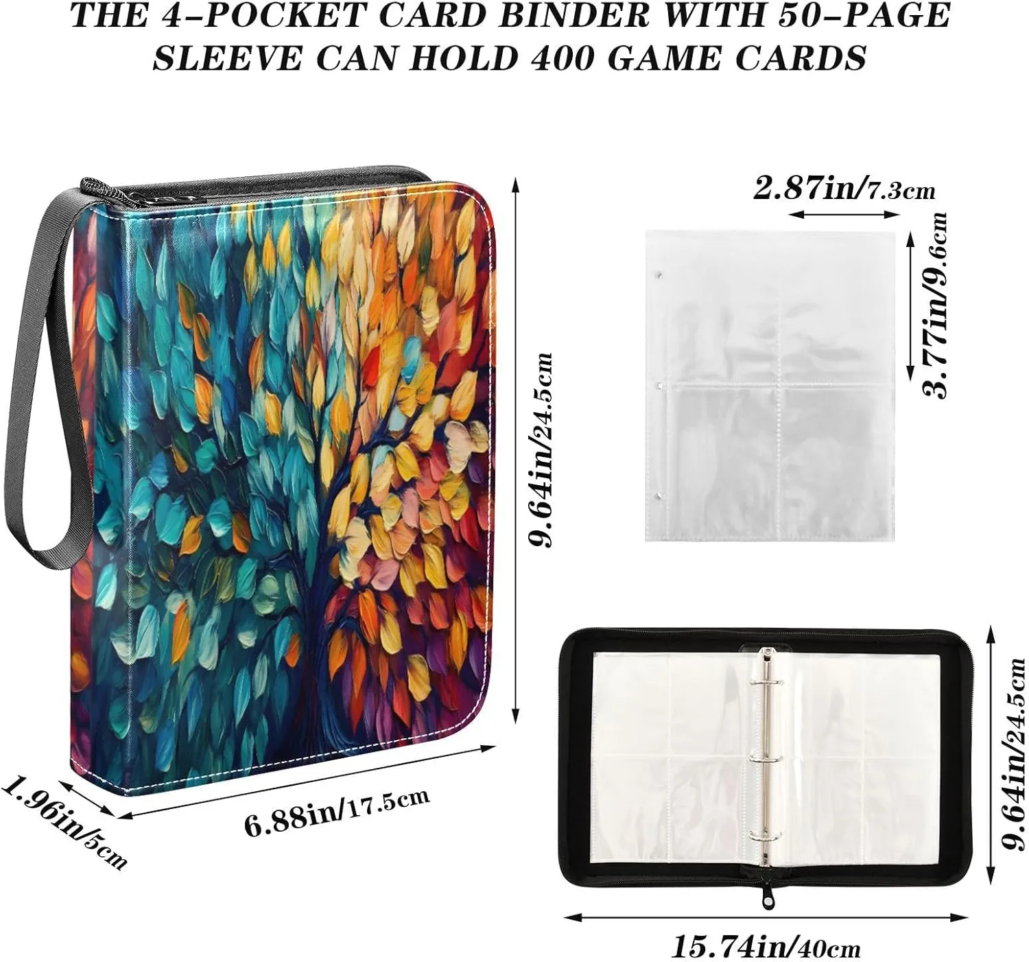 Colorful Leaves Tree Card Binder Holder 4-Pocket Card Collectors Album Fits 400 Cards for Baseball Card, Football Card
