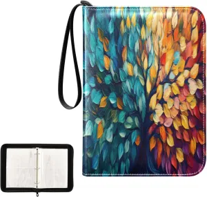Colorful Leaves Tree Card Binder Holder 4-Pocket Card Collectors Album Fits 400 Cards for Baseball Card, Football Card