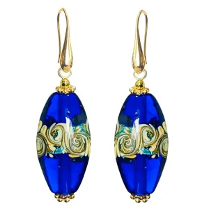 Colorful Murano Style Glass Earrings, Unique Blue Glass Beads Handmade Jewelry, 18k Gold Plated Drop Dangle Earrings for Women, Hypoallergenic
