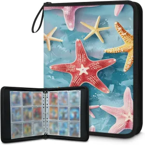Colorful Starfishes 3 Ring Trading Zipper Binder Strap, Trading Card Binder 9 Pocket, 900 Pockets Card Holder with 50 Removable Sleeves for Game Cards