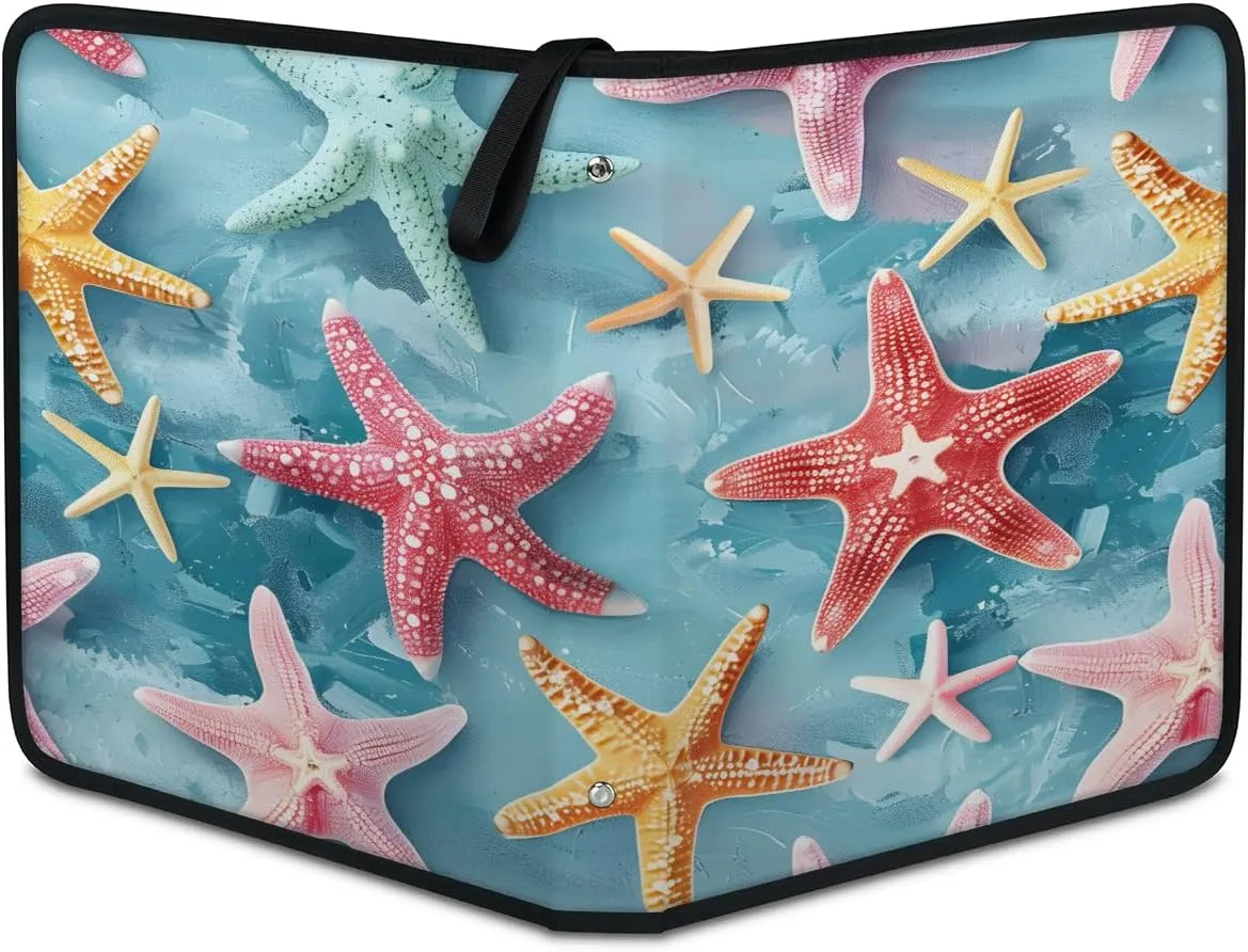 Colorful Starfishes 3 Ring Trading Zipper Binder Strap, Trading Card Binder 9 Pocket, 900 Pockets Card Holder with 50 Removable Sleeves for Game Cards