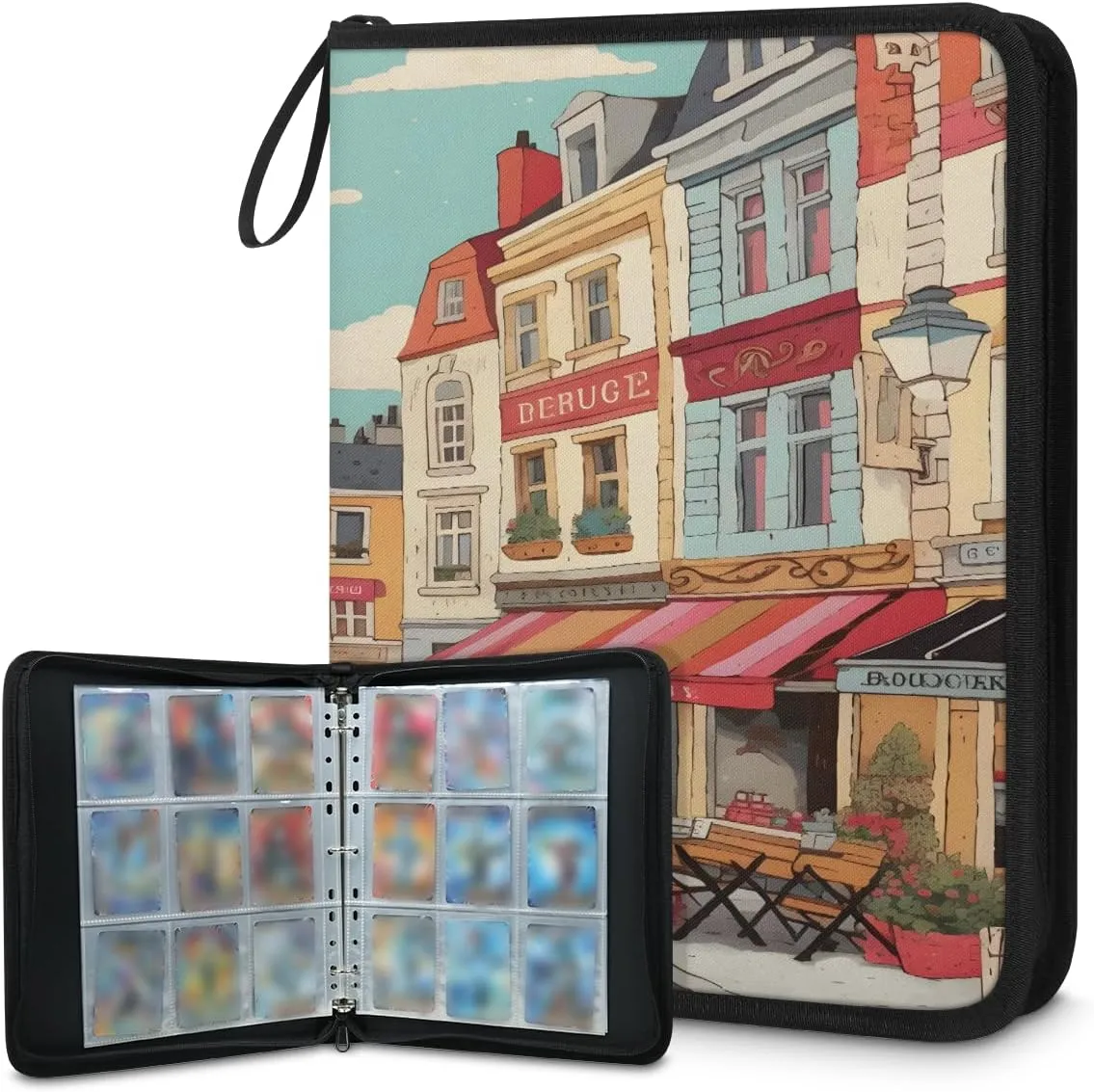 Colorful Street 3 Ring Trading Zipper Binder Strap, Trading Card Binder 9 Pocket, 900 Pockets Card Holder with 50 Removable Sleeves for Game Cards