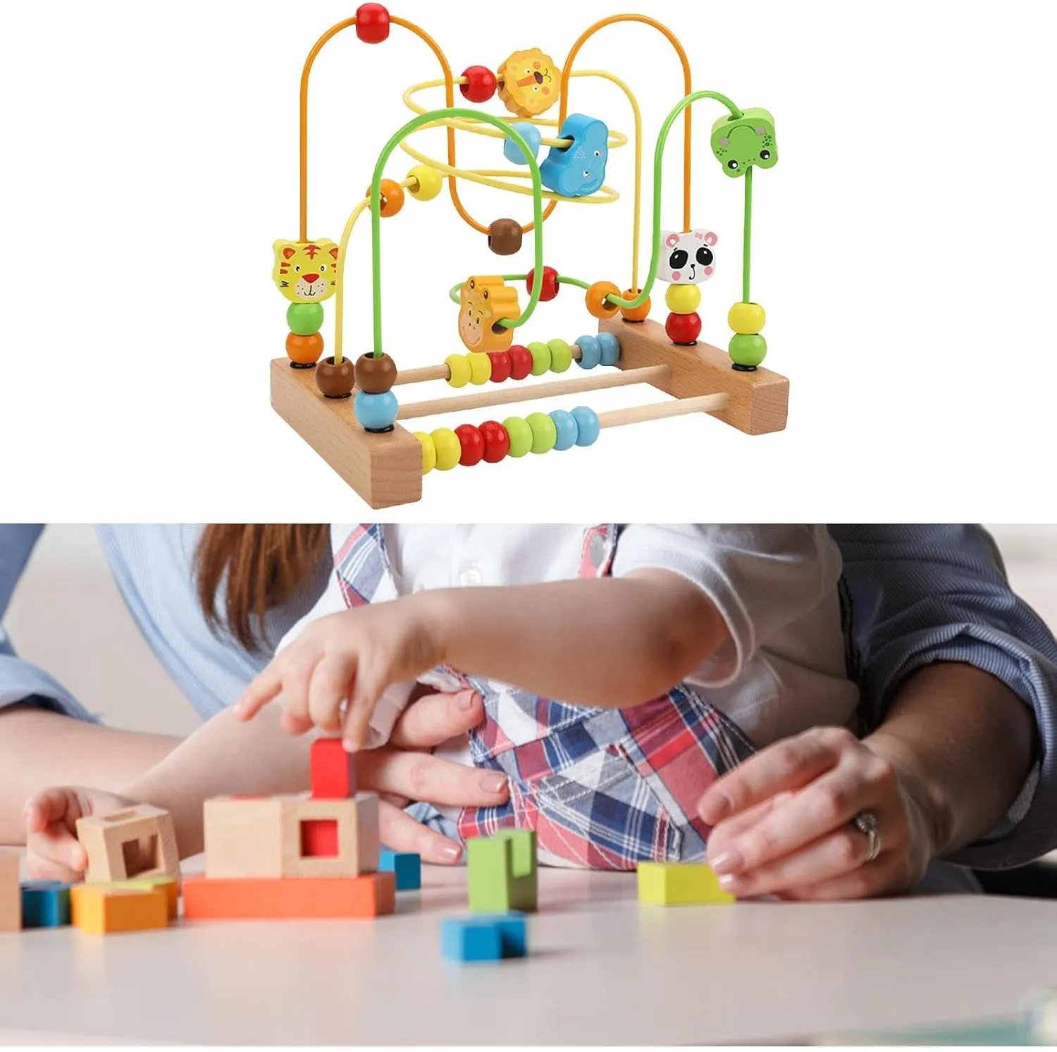 Colorful Wooden Bead Maze Toy for Kids Learning Development, Animal