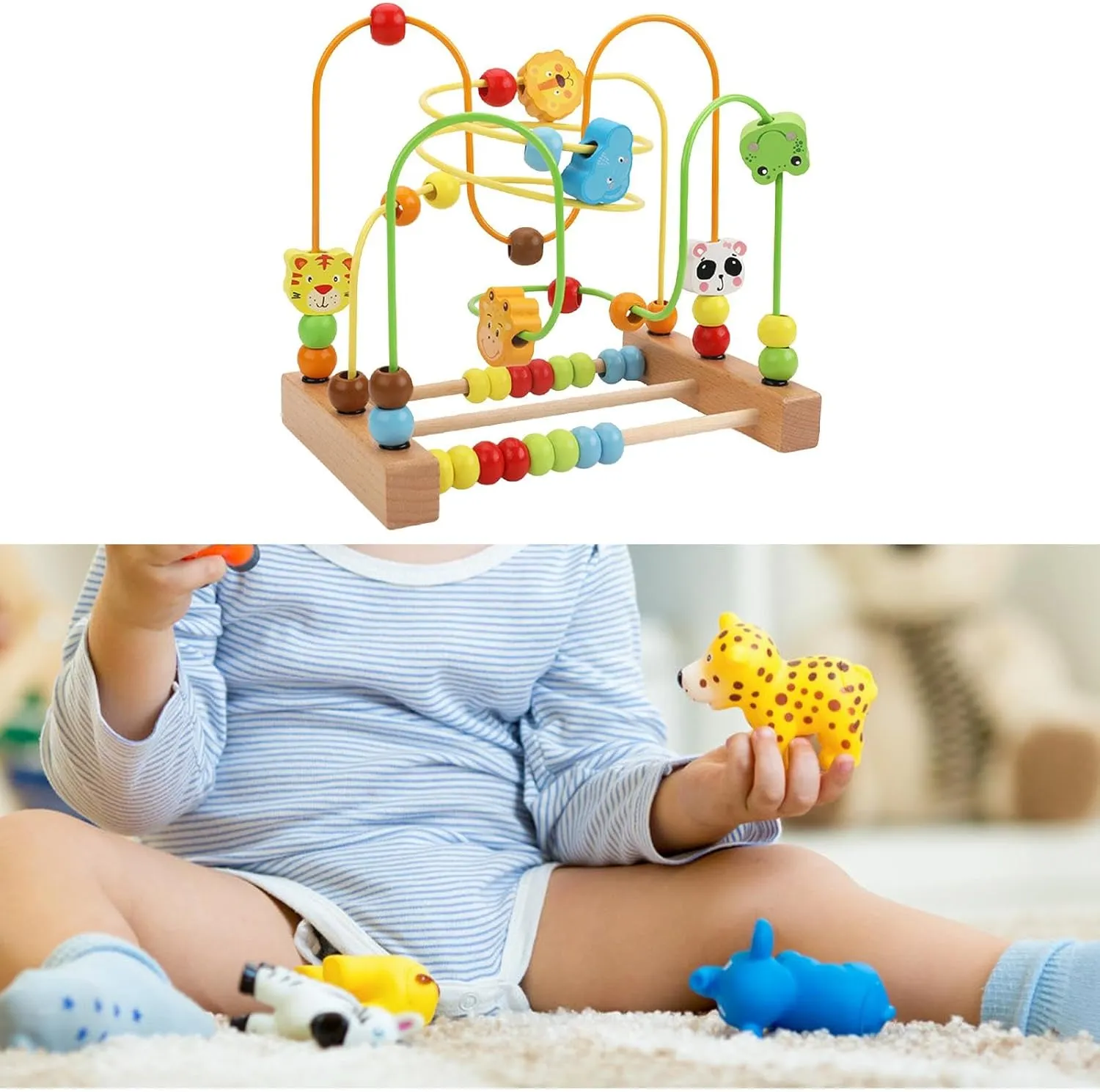 Colorful Wooden Bead Maze Toy for Kids Learning Development, Animal