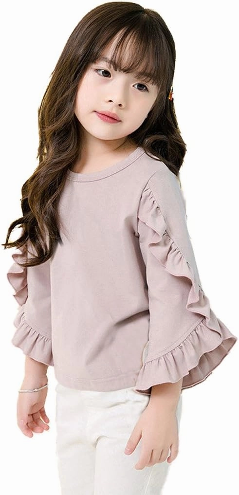 Colorful Childhood Little Girls Ruffle Bat T Shirt Autumn Princess Girl Blouses Spring Tops