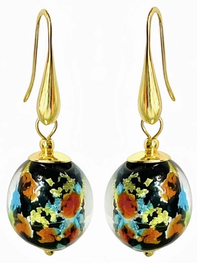 Colorful Murano Glass Earrings, Aesthetic Elegant Multicolor Murano Jewelry (Blue Gold Red Black), 18k Gold Plated Trendy Drop Dangle Earrings for Women