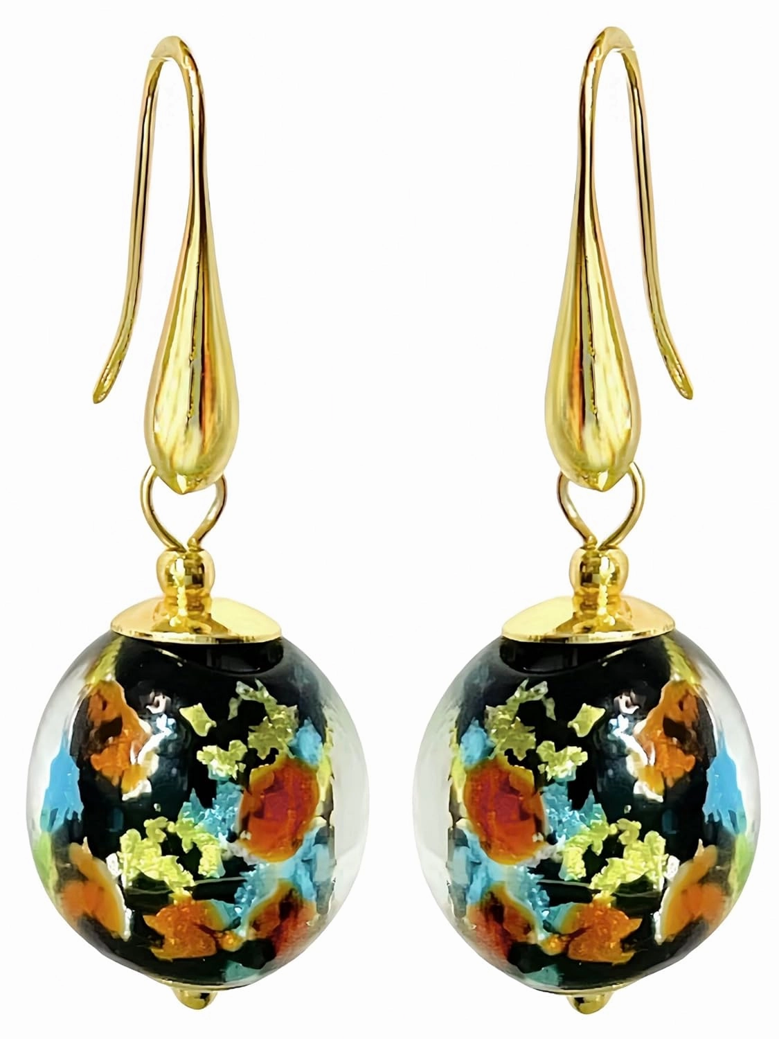 Colorful Murano Glass Earrings, Aesthetic Elegant Multicolor Murano Jewelry (Blue Gold Red Black), 18k Gold Plated Trendy Drop Dangle Earrings for Women