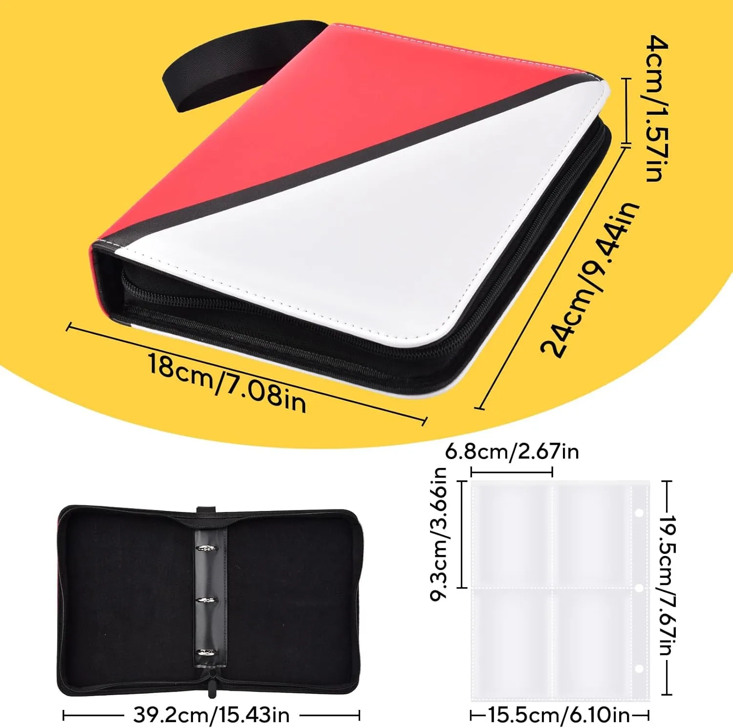 Compact 4-Pocket Card Binder with carrying strap, Fits 440 Cards Trading Card Binder with 55 Removable Sleeves, Card Organizer Case for Kids, Game Cards, Travel Use