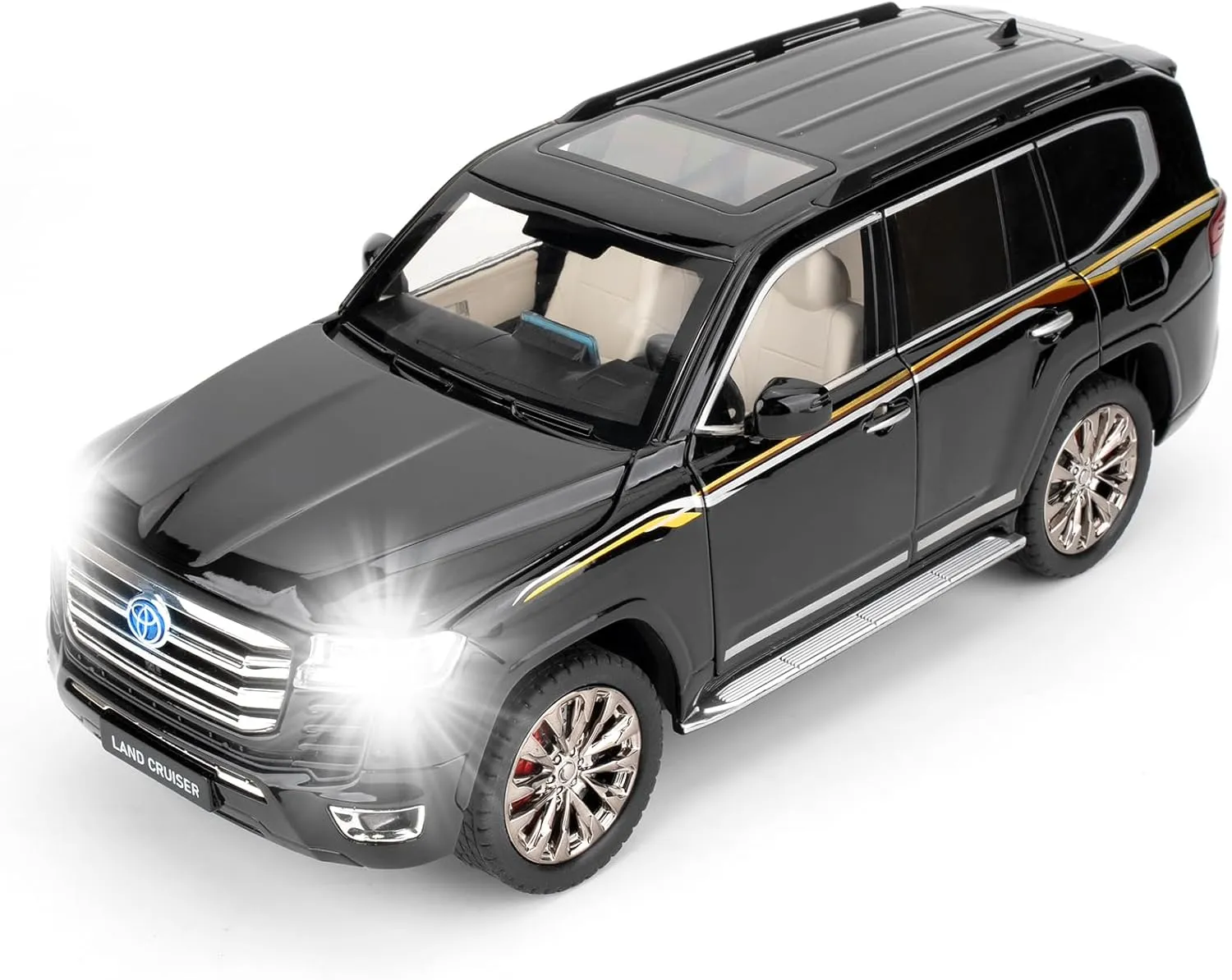 Compatible for 1:18 Scale Collectible Landcruiser LC300 Diecast Model Car, Zinc Alloy Pull Back Toy Car Vehicle with Lights and Sounds for Decoration Adult Boys Girls（Black）