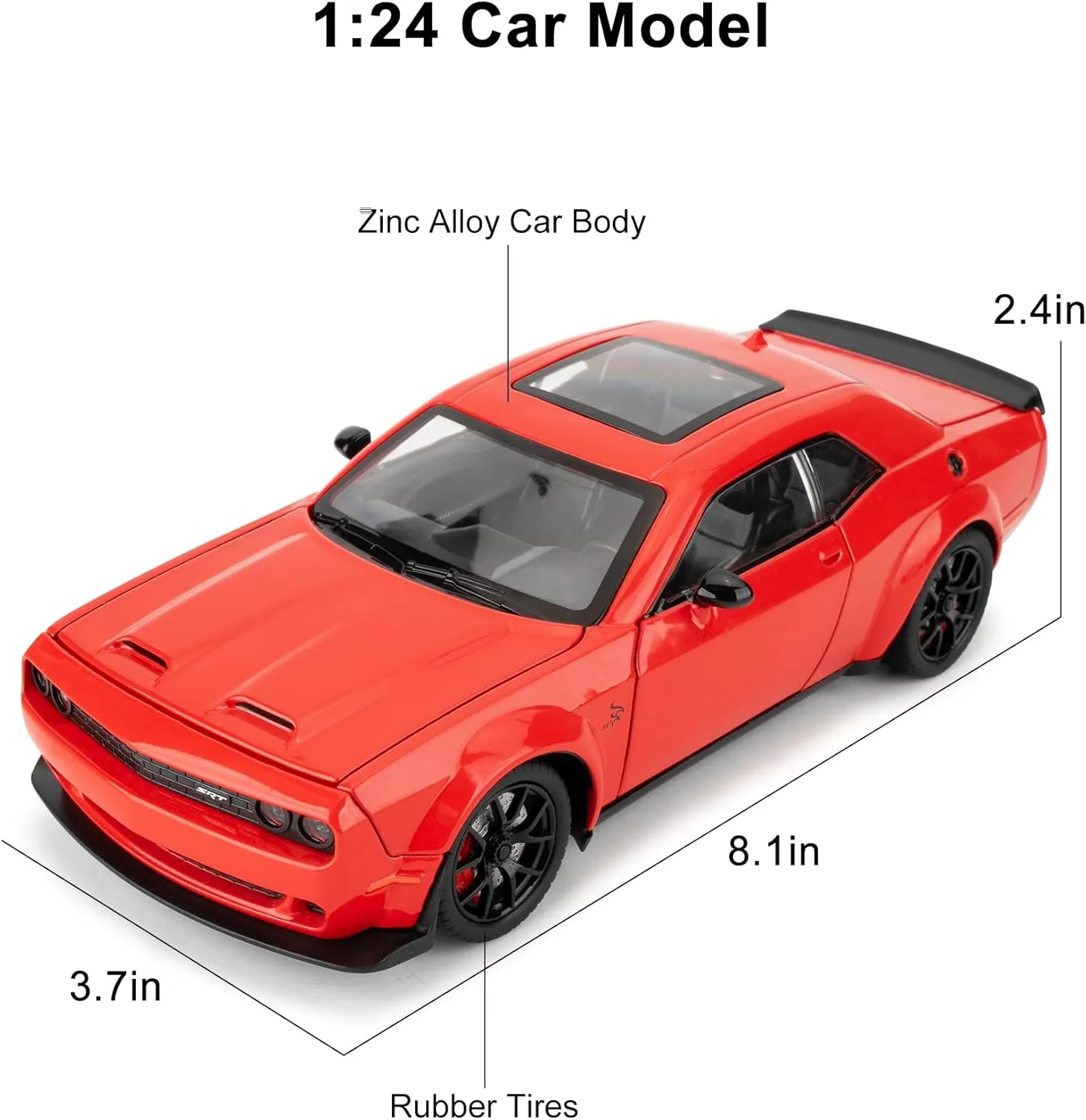Compatible for 1/24 Dodge Challenger SRT Hellcat Car Model, Collectible Diecast Model Car with Lights and Sounds,Pull Back Car Toy for Adults Kids Birthday Gifts Decoration(Red)