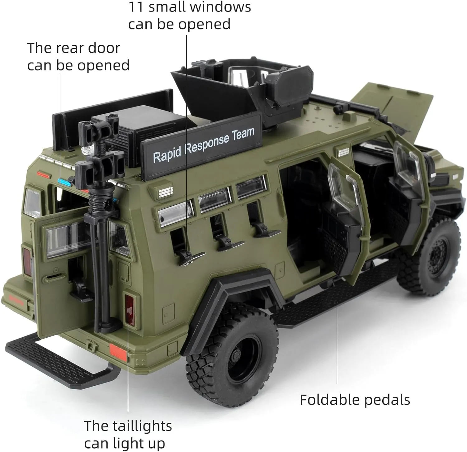 Compatible for 1:24 Saber-Toothed Tiger Alloy Armored Car Model, Collectible Diecast Armoured Explosive Protected Vehicle Toy, Pull Back Toy Car with Sound and Light for Adult Kids (Green)