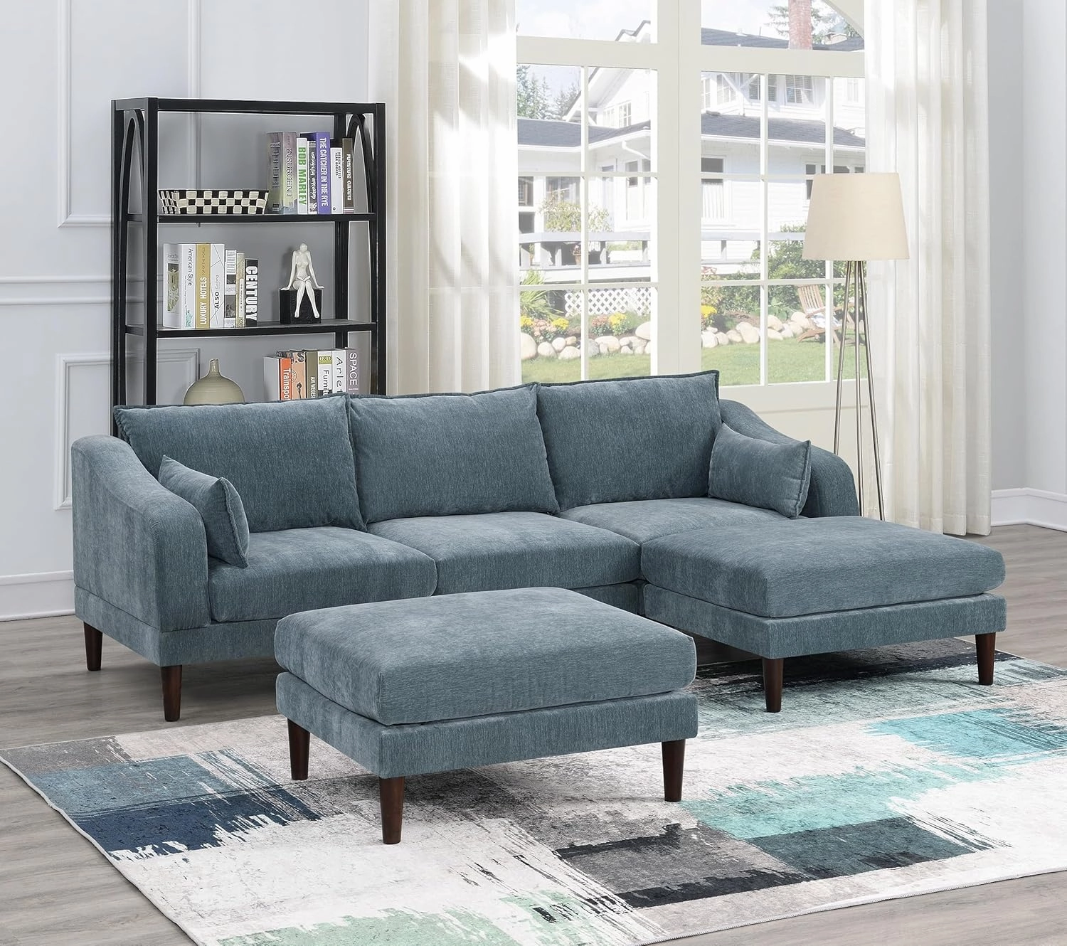 Contemporary 5-Piece Modular Sectional Set for Living Room, Plush Seating with Ottoman and Armchairs, Mineral Finish