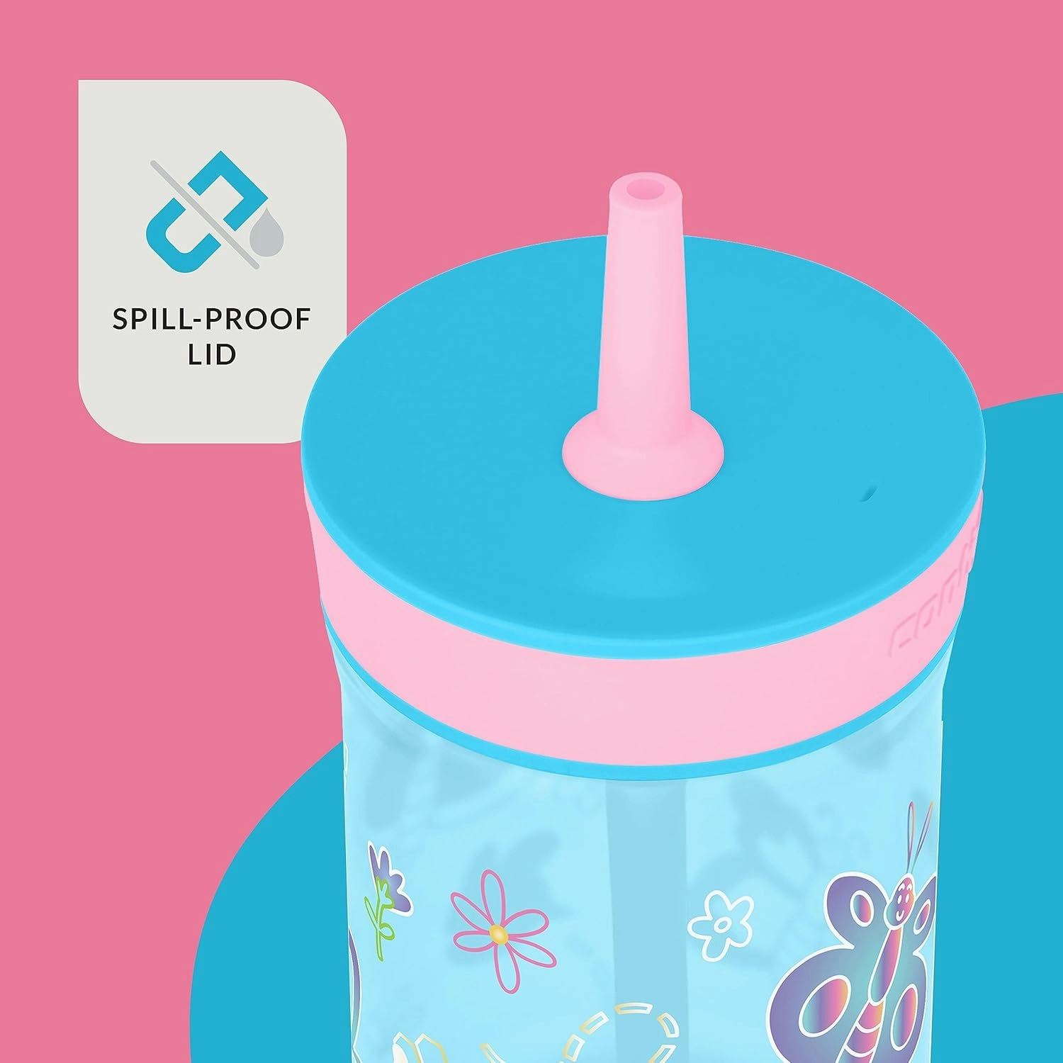Contigo Leighton Kids Plastic Water Bottles, Spill-Proof Tumblers with Straw, Dishwasher Safe, 14oz 2-Pack in Blue Raspberry/Butterflies & Azalea/Llamas Themes - Ideal for Toddlers and Older Kids