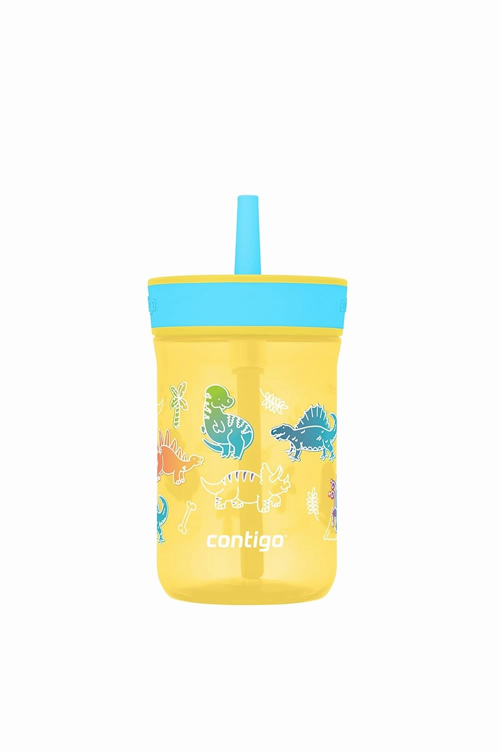 Contigo Leighton Kids Plastic Water Bottles, Spill-Proof Tumblers with Straw, Dishwasher Safe, 14oz 2-Pack in Blue Raspberry/Butterflies & Azalea/Llamas Themes - Ideal for Toddlers and Older Kids