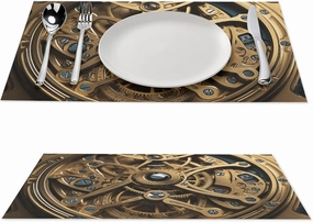 Cool Steampunk Gears Placemats 6 PCS PVC Place Mats, Washable Heat Resistant Non-Slip Table Mats, Waterproof Placemats Set for Indoor & Outdoor Dining Table Kitchen Holiday Party