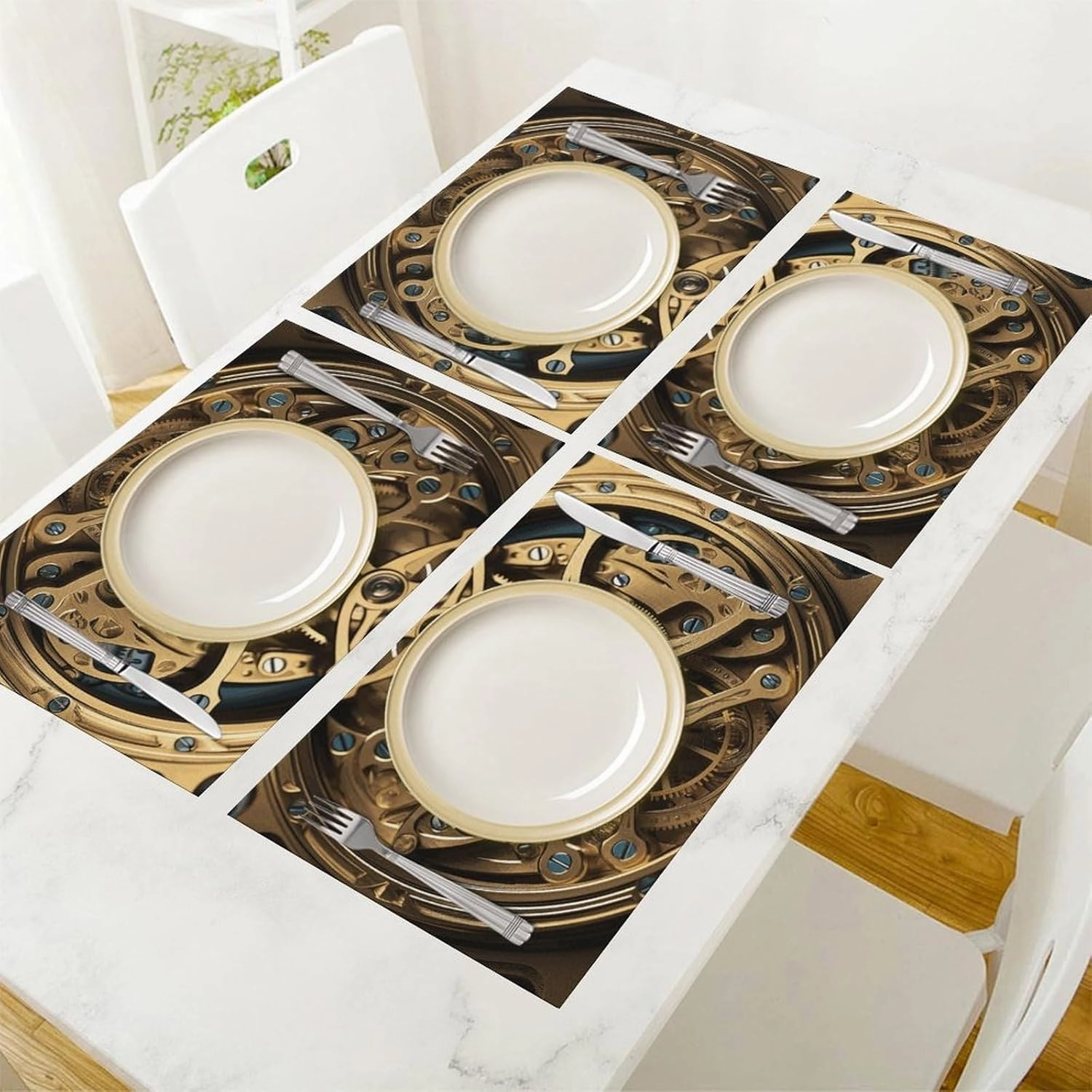 Cool Steampunk Gears Placemats 6 PCS PVC Place Mats, Washable Heat Resistant Non-Slip Table Mats, Waterproof Placemats Set for Indoor & Outdoor Dining Table Kitchen Holiday Party