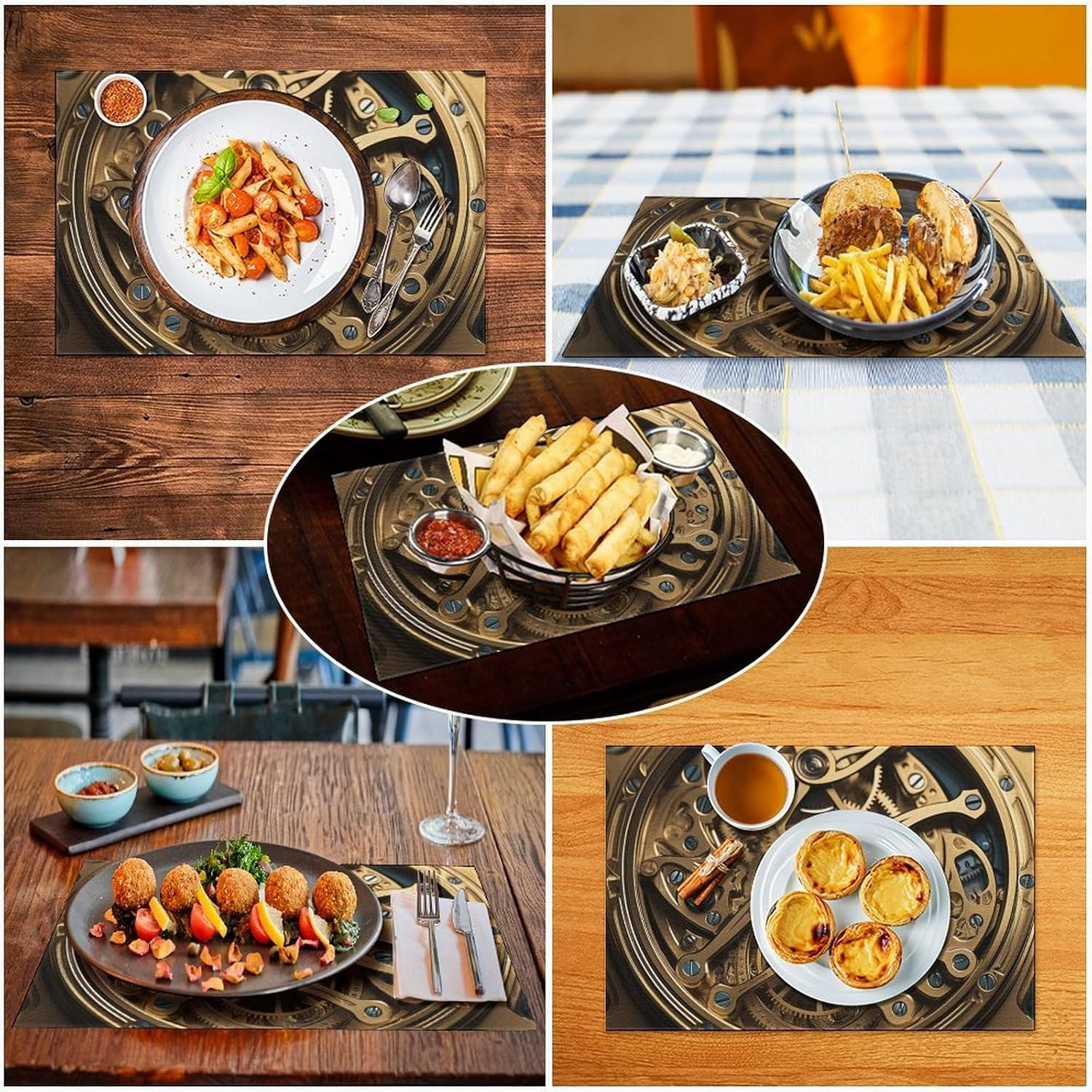 Cool Steampunk Gears Placemats 6 PCS PVC Place Mats, Washable Heat Resistant Non-Slip Table Mats, Waterproof Placemats Set for Indoor & Outdoor Dining Table Kitchen Holiday Party