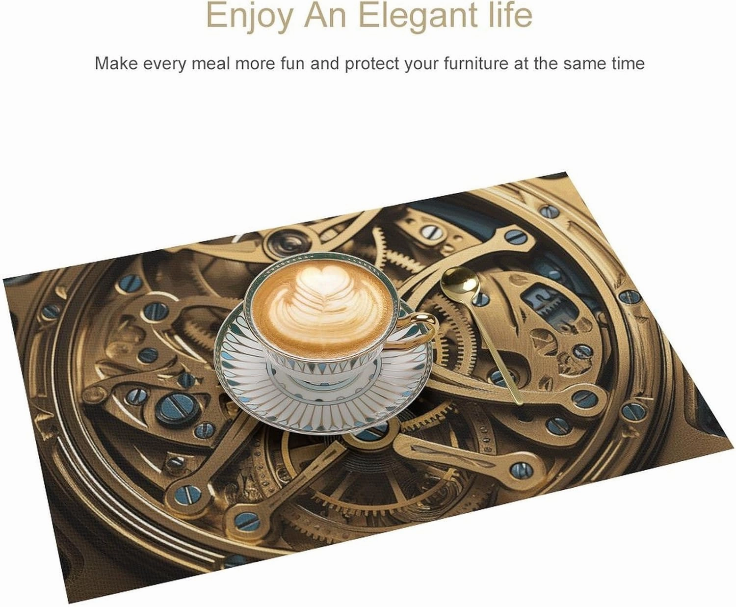 Cool Steampunk Gears Placemats 6 PCS PVC Place Mats, Washable Heat Resistant Non-Slip Table Mats, Waterproof Placemats Set for Indoor & Outdoor Dining Table Kitchen Holiday Party