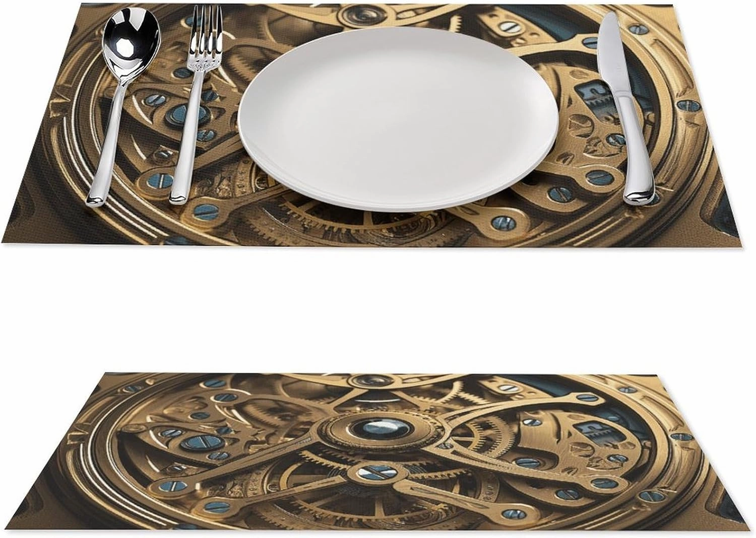 Cool Steampunk Gears Placemats 6 PCS PVC Place Mats, Washable Heat Resistant Non-Slip Table Mats, Waterproof Placemats Set for Indoor & Outdoor Dining Table Kitchen Holiday Party