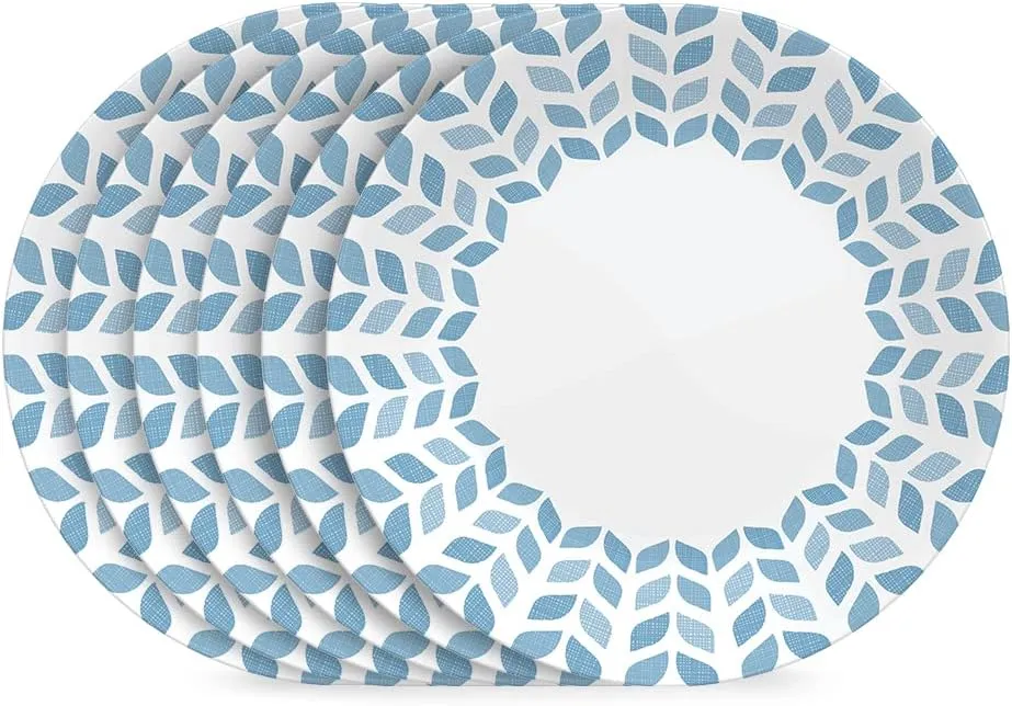 Corelle Global Collection Vitrelle 6-Piece Dinner Plate Set, Triple Layer Recycled Glass, Lightweight Eco-Friendly Round 10-1/4-Inch Plates Set, Northern Pines