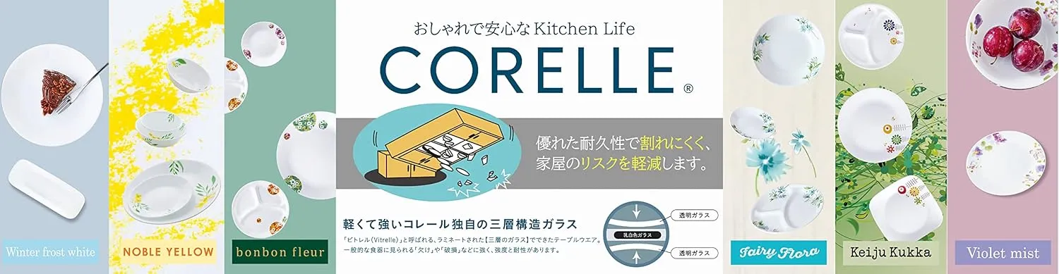 Corelle Square Long Plates, Set of 5, Break-resistant, Lightweight, Microwave & Oven Safe, Dishwasher Safe, Bombon Flail