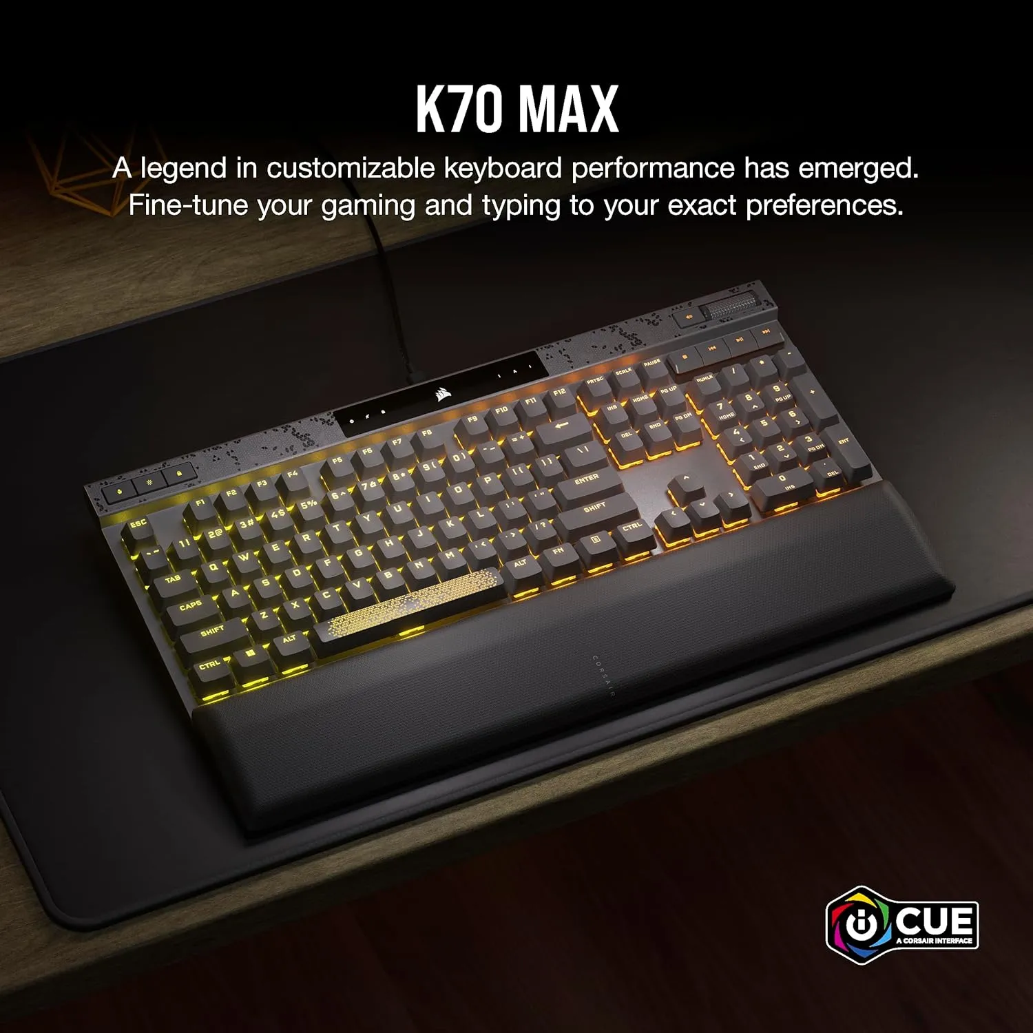 CORSAIR K70 MAX RGB Magnetic Mechanical Wired Gaming Keyboard –MGX Adjustable Switches, Simultaneous SOCD and Rapid Trigger, PBT Double-Shot Keycaps, Sound Dampening, 8000Hz Polling, QWERTY NA, Black