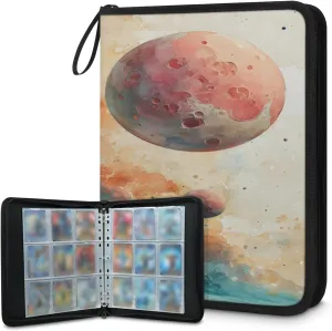 Cosmic Romance Planet 3 Ring Trading Zipper Binder Strap, Trading Card Binder 4 Pocket, 400 Pockets Card Holder with 50 Removable Sleeves for Game Cards