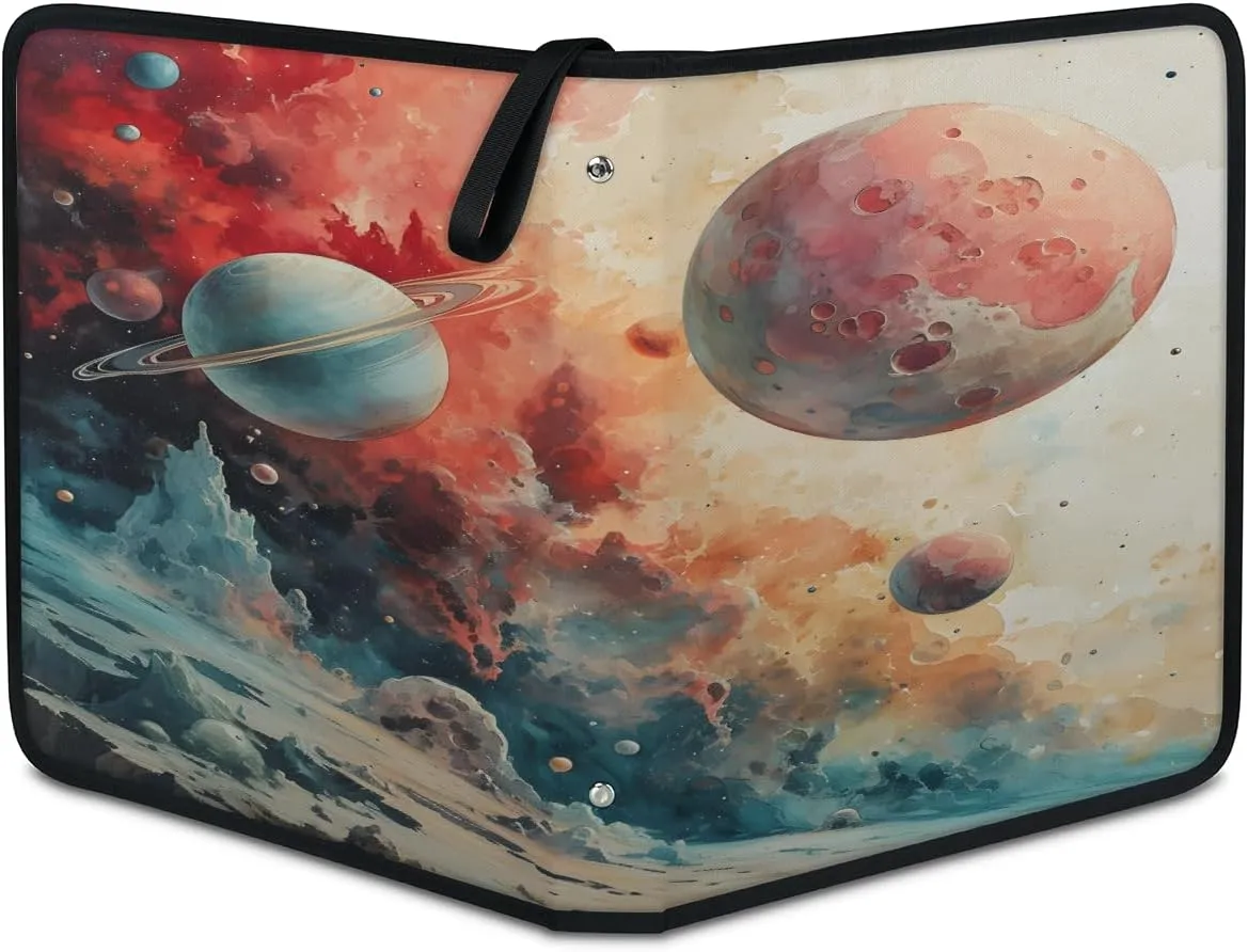 Cosmic Romance Planet 3 Ring Trading Zipper Binder Strap, Trading Card Binder 4 Pocket, 400 Pockets Card Holder with 50 Removable Sleeves for Game Cards