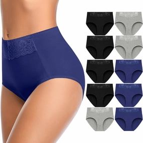 Cotton Underwear High Waisted Womens Full Coverage Ladies Comfy Panties (Regular & Plus Size)