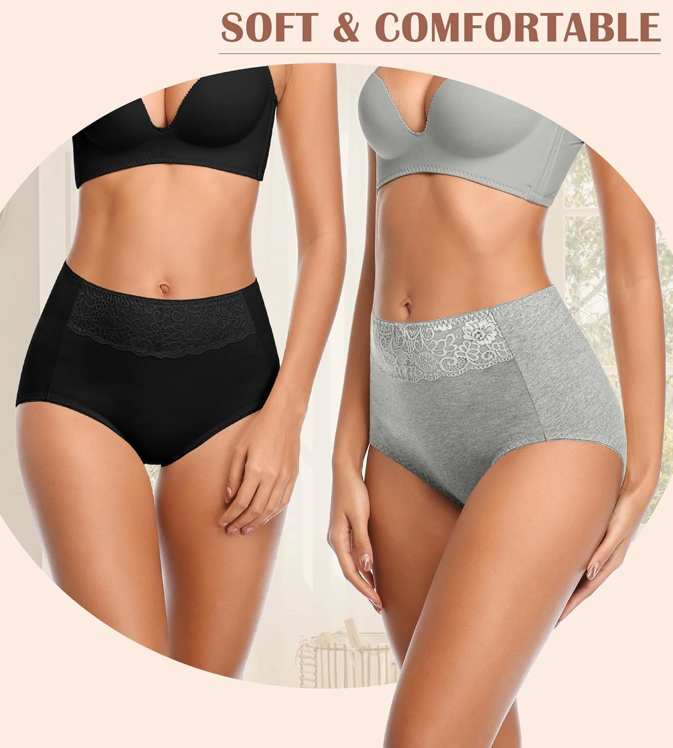 Cotton Underwear High Waisted Womens Full Coverage Ladies Comfy Panties (Regular & Plus Size)