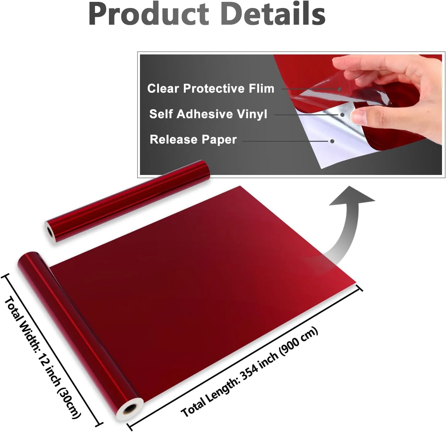 CRE8TIVE Flexible Self Adhesive Mirror Sheet Vinyl 12"x354" Metallic Red Mirror Sticker Wallpaper Peel and Stick Reflective Chrome Red Contact Paper Mirror Vinyl Warp for Living Room Furniture Crafts