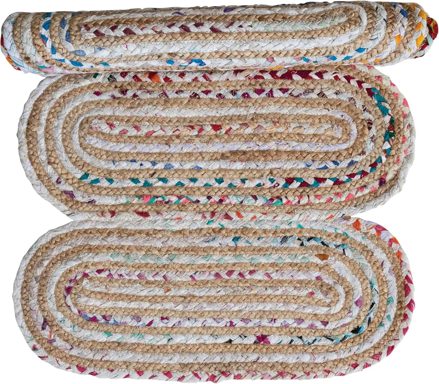 Creative Co-Op Woven Cotton Chindi and Jute Ovals Floor Runner, Multicolor
