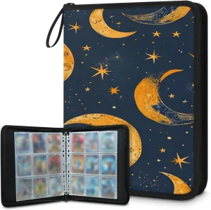 Crescent Moon 3 Ring Trading Zipper Binder Strap, Trading Card Binder 4 Pocket, 400 Pockets Card Holder with 50 Removable Sleeves for Game Cards