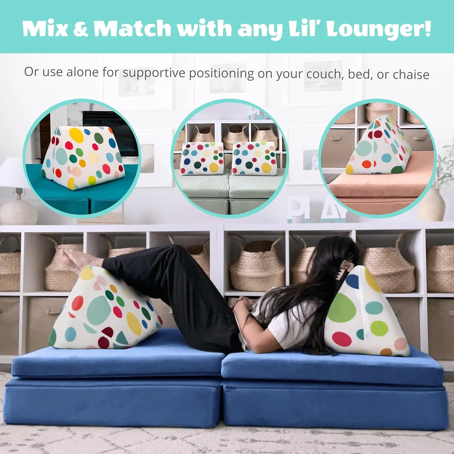 Critter Sitters Kids Lil Lounger Pillow Accessory Set for Fort Building and Open Ended Play, Sturdy Foam Cushions with Washable Covers, Durable, Flexible Seating for Playroom, Kids Room, and Nursery