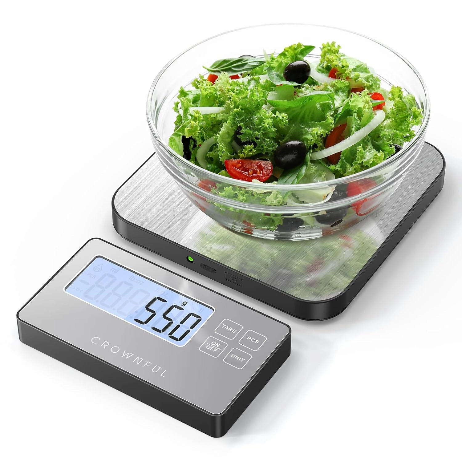 CROWNFUL Split Food Scale, 33lb Wireless Kitchen Scale with Remote LCD Display, 7 Units & Tare Function, 1g/0.1oz, Digital Food Scales for Kitchen, Stainless Steel Food Weight Pan for Cooking/Dieting