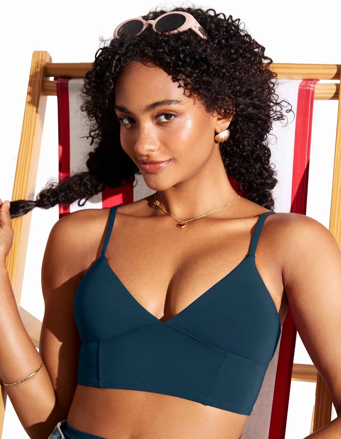 CRZ YOGA Womens V Neck Bikini Tops Adjustable Spaghetti Straps Bathing Suit Sexy Swimsuit Padded