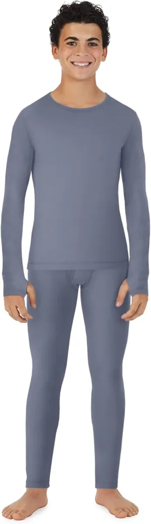 Cuddl Duds Boys Cold Weather Fleece-Lined Thermal Underwear 2-Piece Set - Kids Long Sleeve Top and Leggings Long Johns