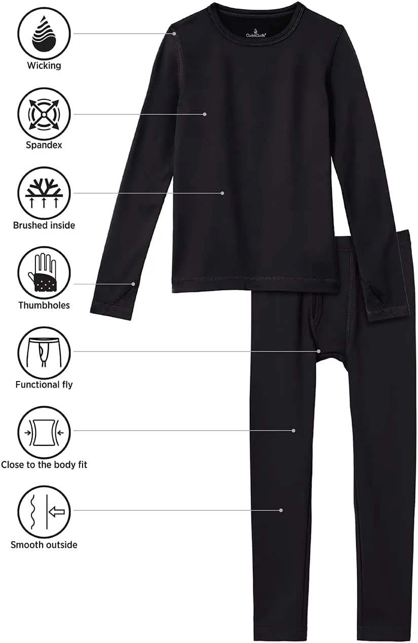 Cuddl Duds Boys Cold Weather Fleece-Lined Thermal Underwear 2-Piece Set - Kids Long Sleeve Top and Leggings Long Johns